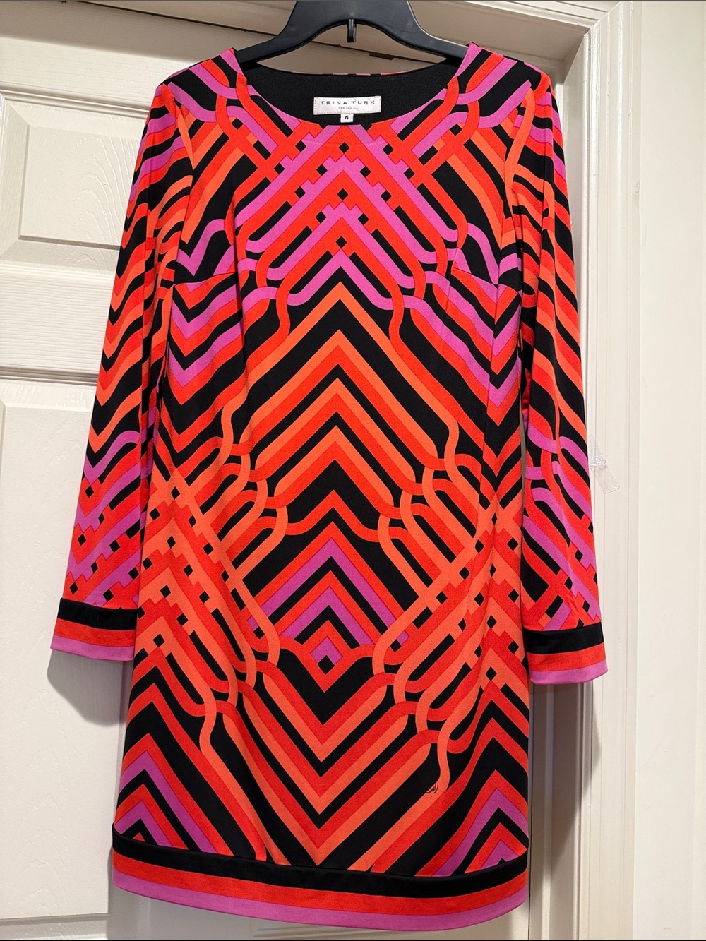 Trina Turk Spring Wedding Guest Purple Black & Red Geometric Mini Dress Size 4 - Picture 2 of 14